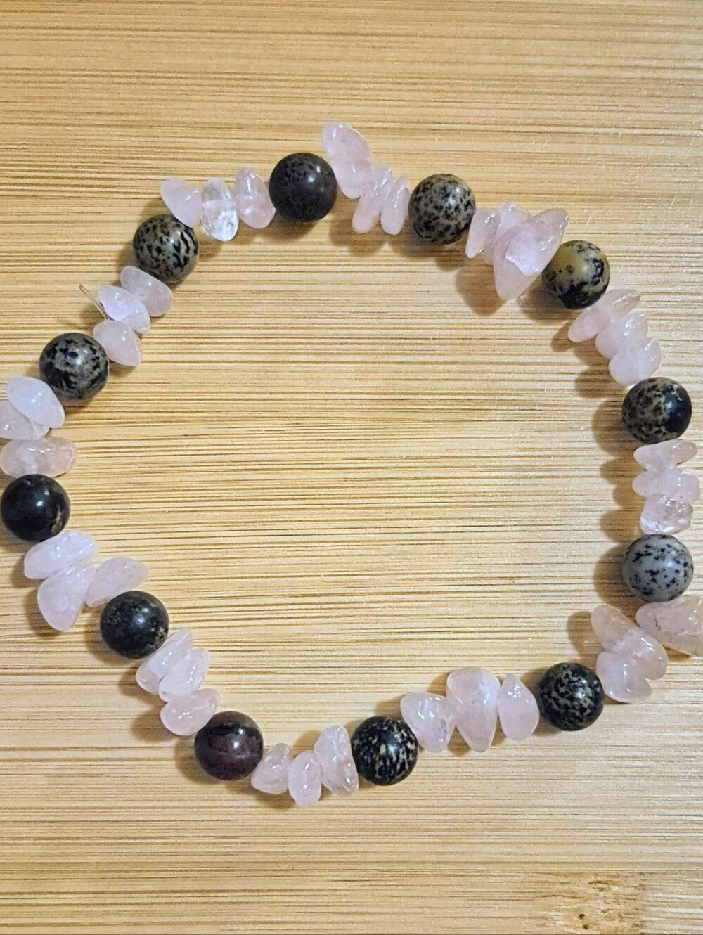 Handmade Rose Quartz And Jasper Gemstone Bracelet
